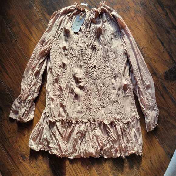 Love Riche Dress Beige Maxi Ruffle Poet Sleeves Cowl Neck Napa Valley Womans - Picture 12 of 16